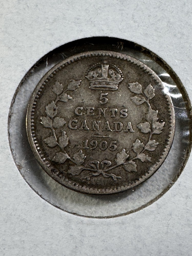 1905 Canada 5 Cents Silver Coin