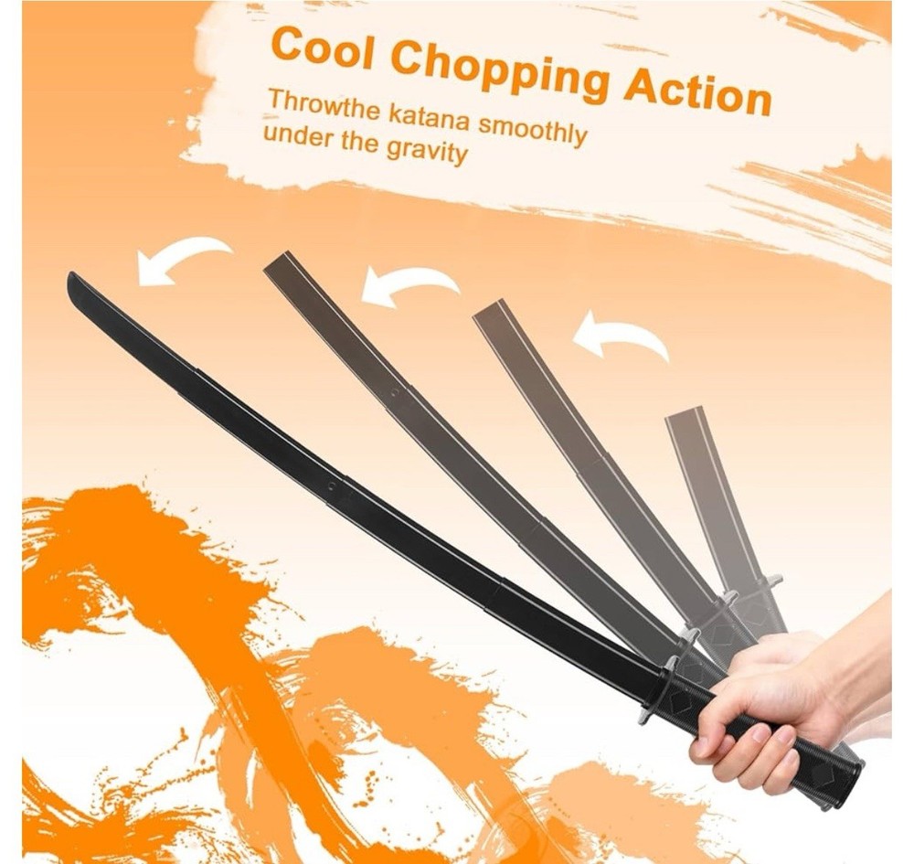 2Pcs 3DPrinted Gravity Retractable Samurai Sword Model Large, Black