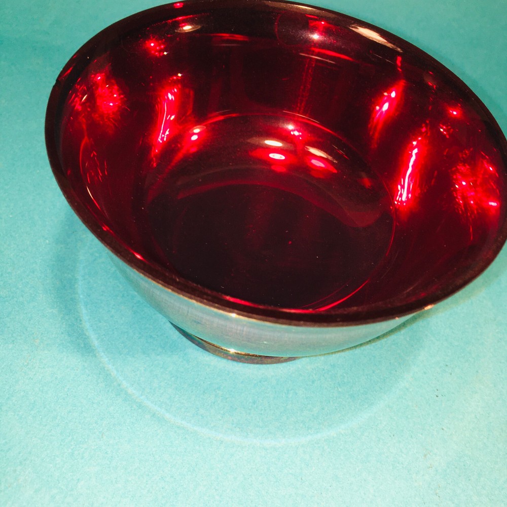 Newport Silverplate YB75 Deep Raspberry Ruby Red Glass Insert Rare Bowl 4 3/8"