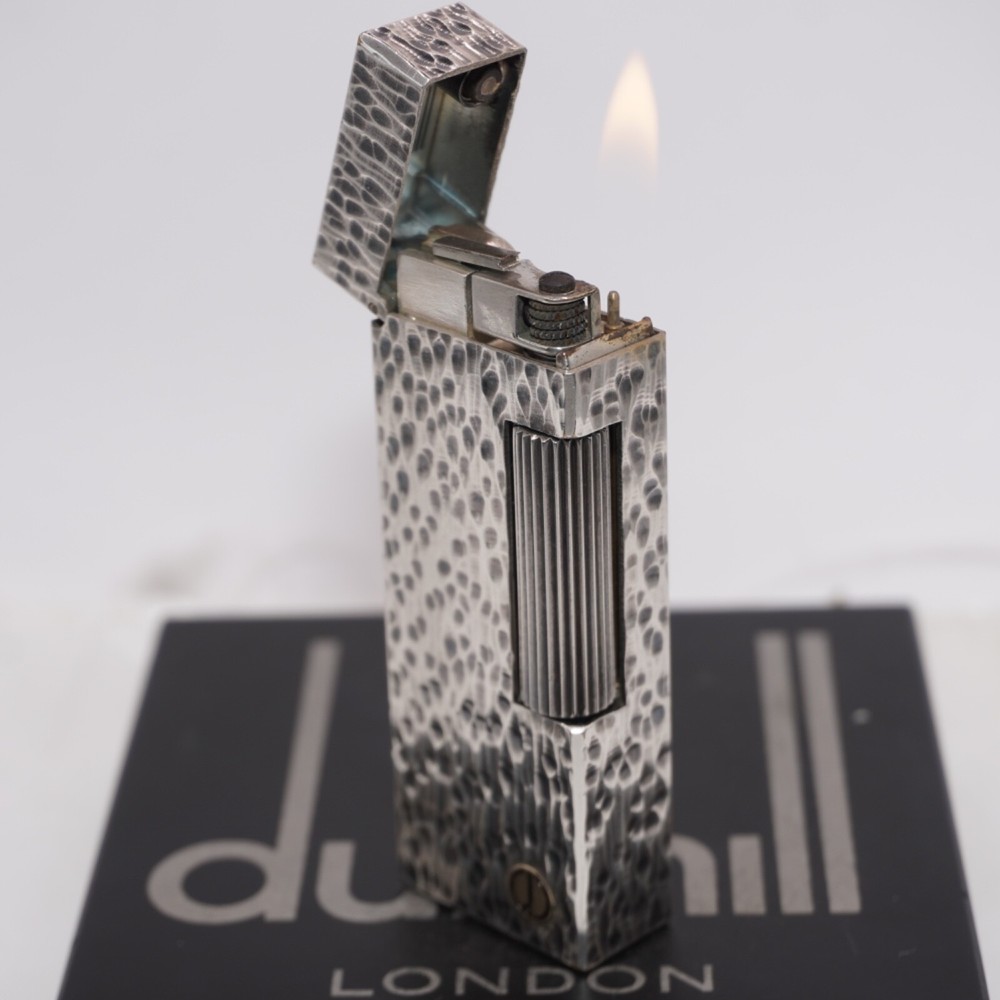 Dunhill Lighter Silver Bark Pattern-Ultrasonically Cleaned_Working
