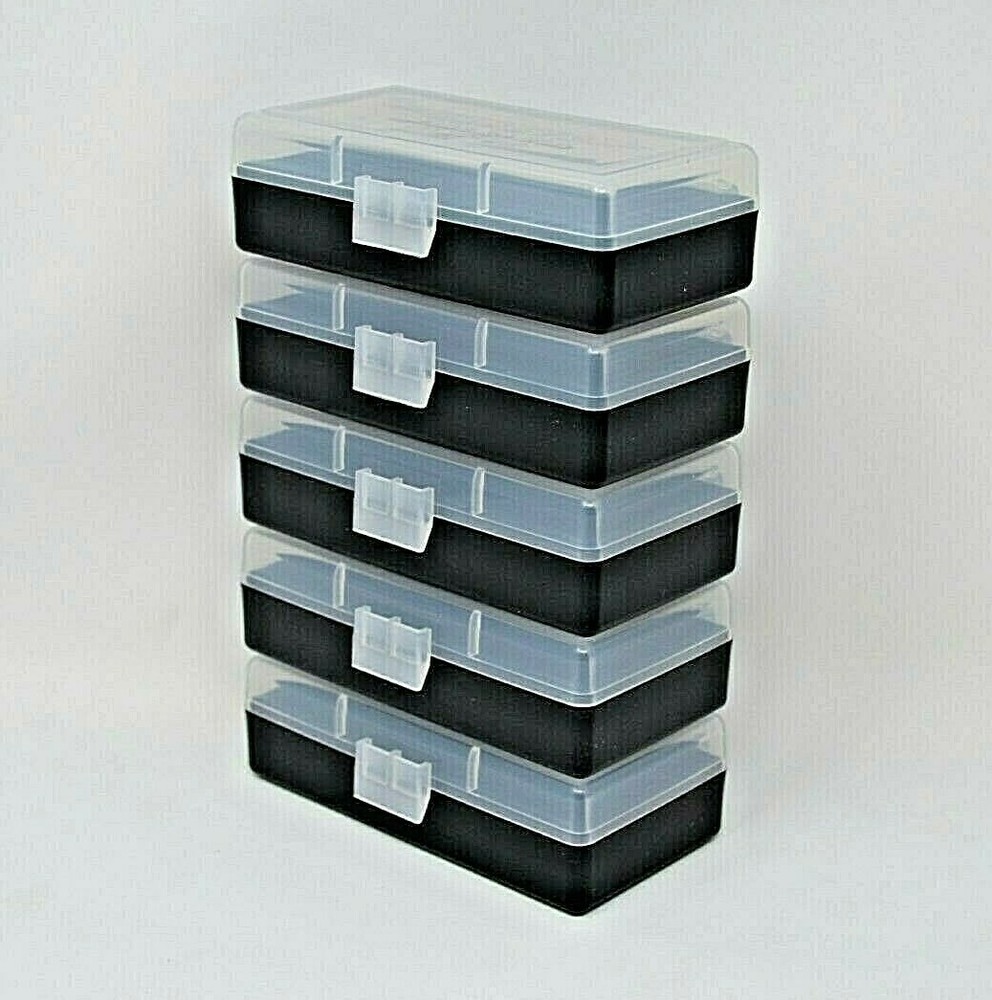 BERRY'S PLASTIC AMMO BOXES (5) CLEAR/BLACK 50 Round 9MM / 380