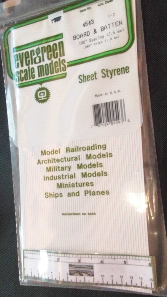 Evergreen Scale Models #4543 Board & Batten Styrene, .100" Spacing - More Below