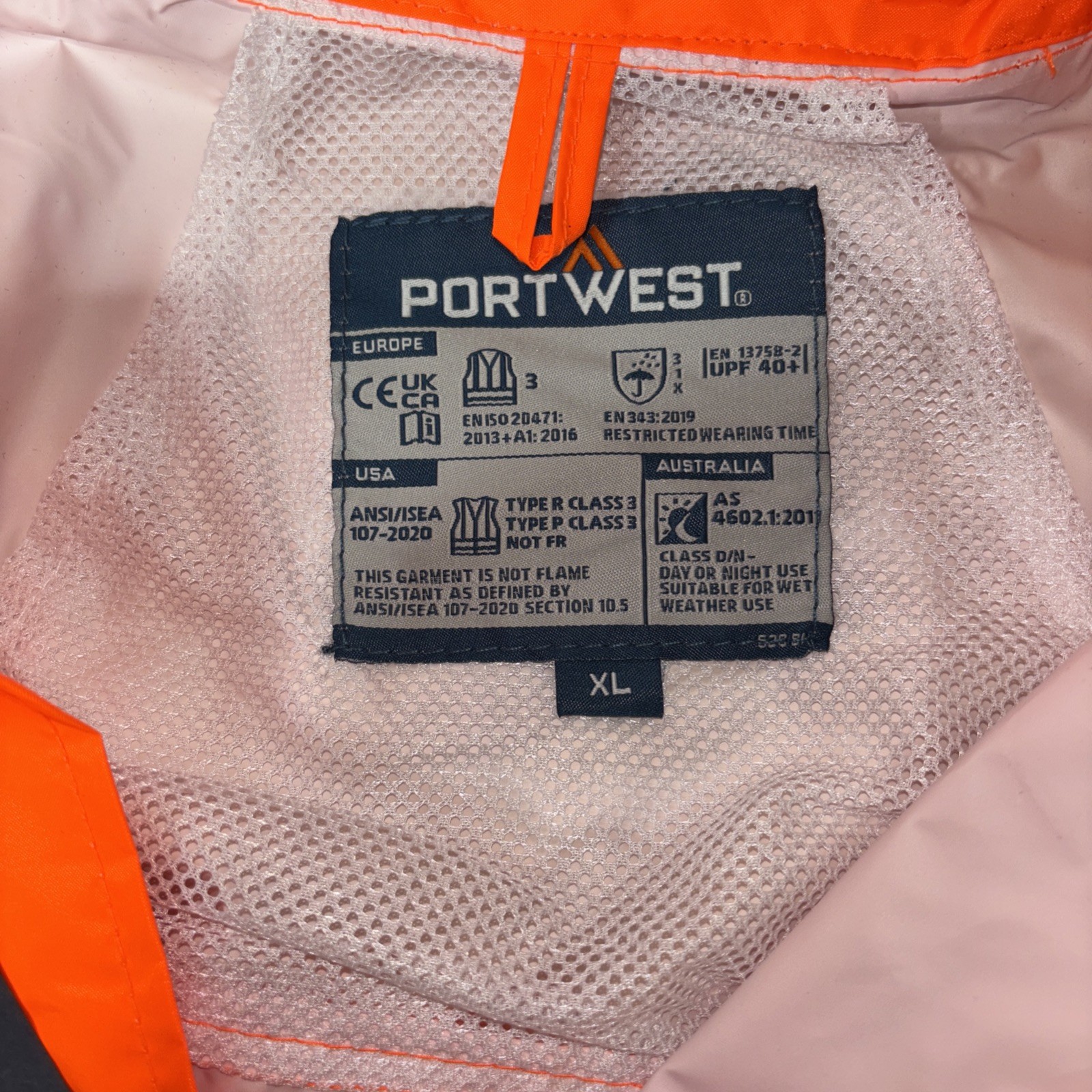 Portwest UH440 Hi-Vis Orange Rain Jacket XL Reflective Work Safety Logo