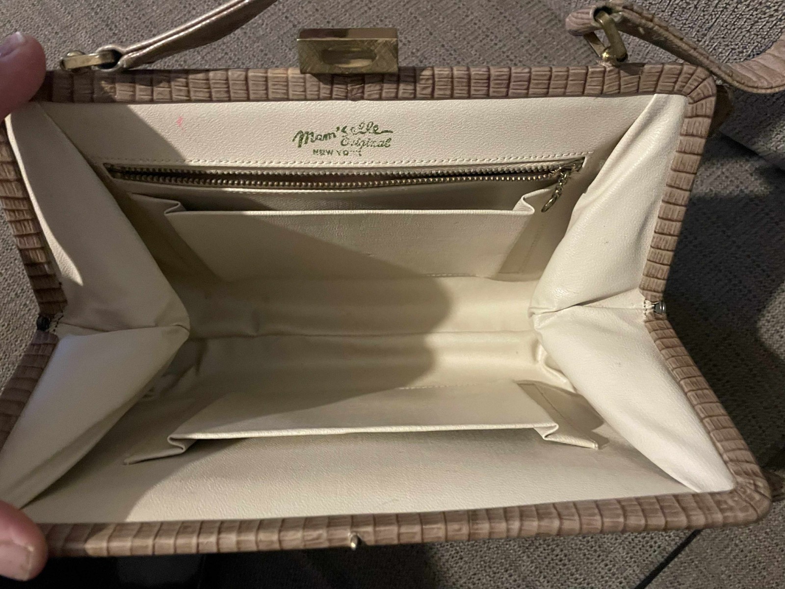 Vintage Mam 'Selle New York MidMod Lizard Textured Leather Tan Clutch Handbag