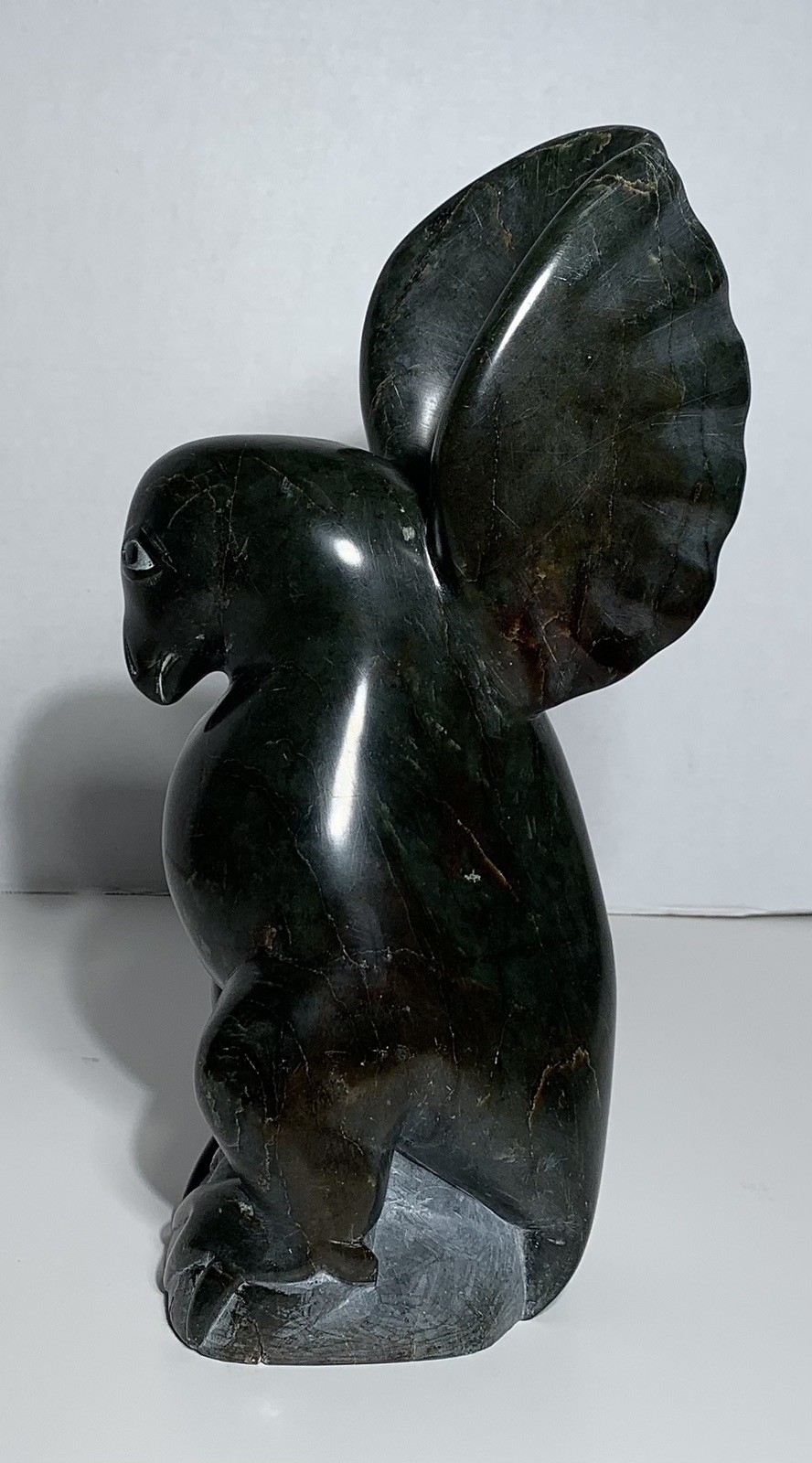 Vintage INUIT SOAPSTONE BIRD CARVING SIGNED 13” CANADIAN