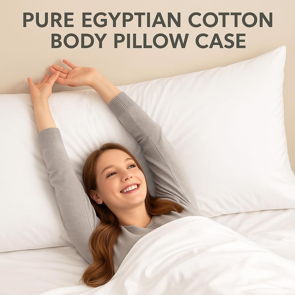 Cotton Stich Body Pillowcase 20x72 White Solid Zipper Closer 600 Thread Count...