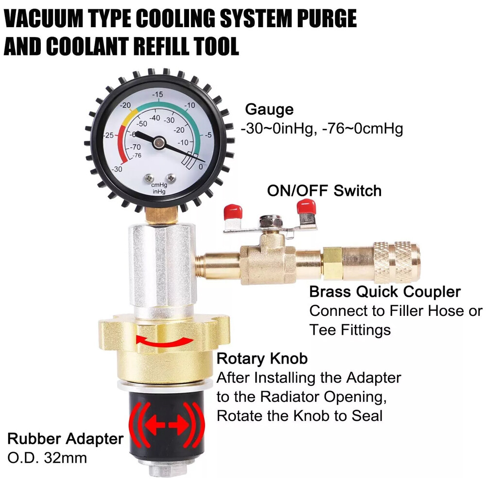 Auto Coolant Vacuum Kit Cooling System Vacuum Radiator Kit Refill + Purging Tool