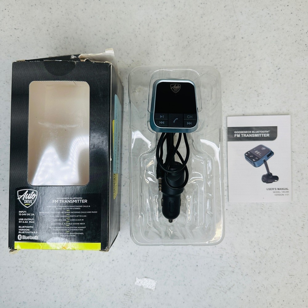 AutoDrive VM-208 Gooseneck Low Profile Bluetooth FM Transmitter with Enable