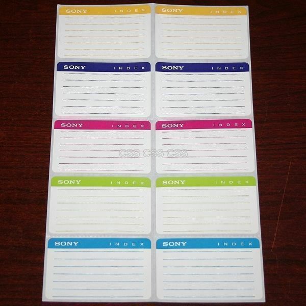 Sony Index Labels Sheet for 3.5" Floppy Disk Diskette Blank Color Coded 10 Total