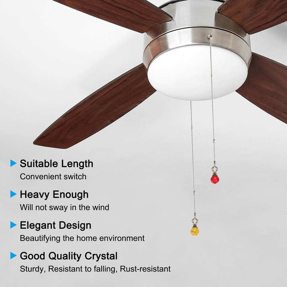 15" Ceiling Fan Pull Chain, 4 Pcs Crystal Pull Chain Fan Connector Vintage Ce...