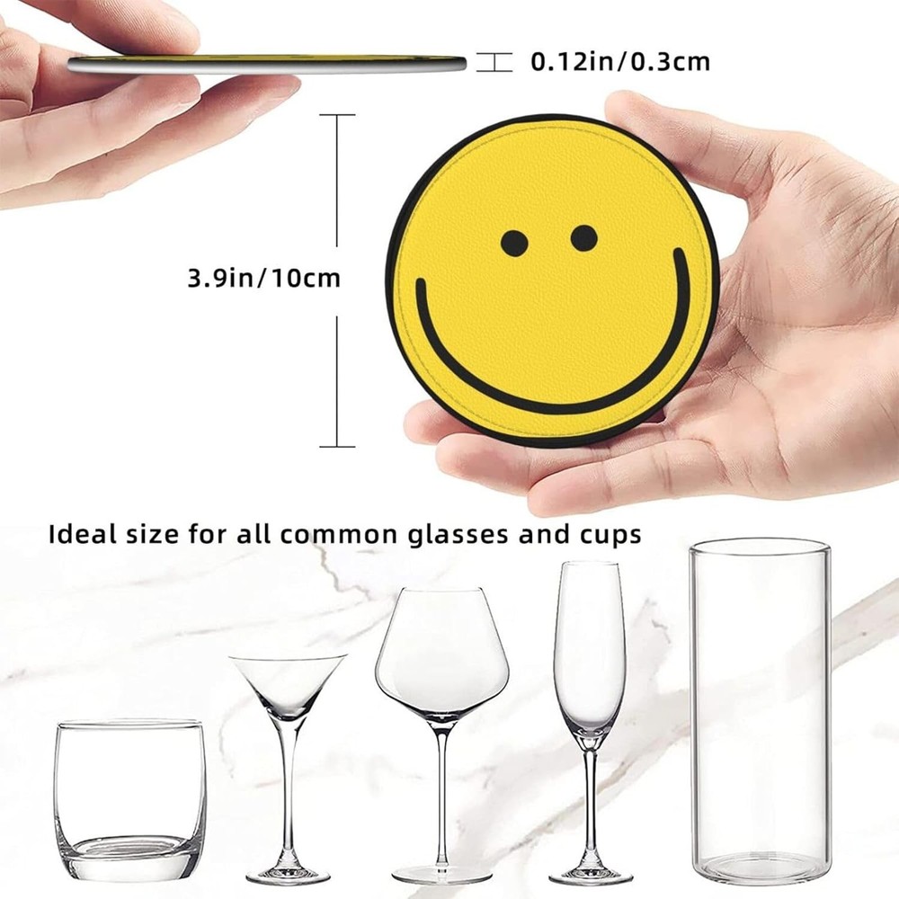 Smiley Face Coasters Set 6 for Drinks Happy One Size,
