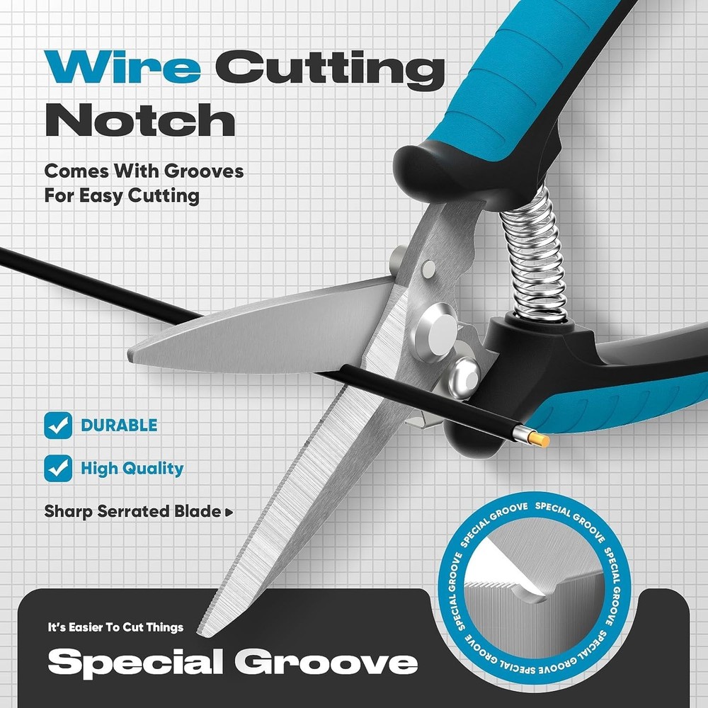 GARTOL 8" Scissors All Purpose Heavy Duty - Razor-sharp Tin Snips for Sheet Meta
