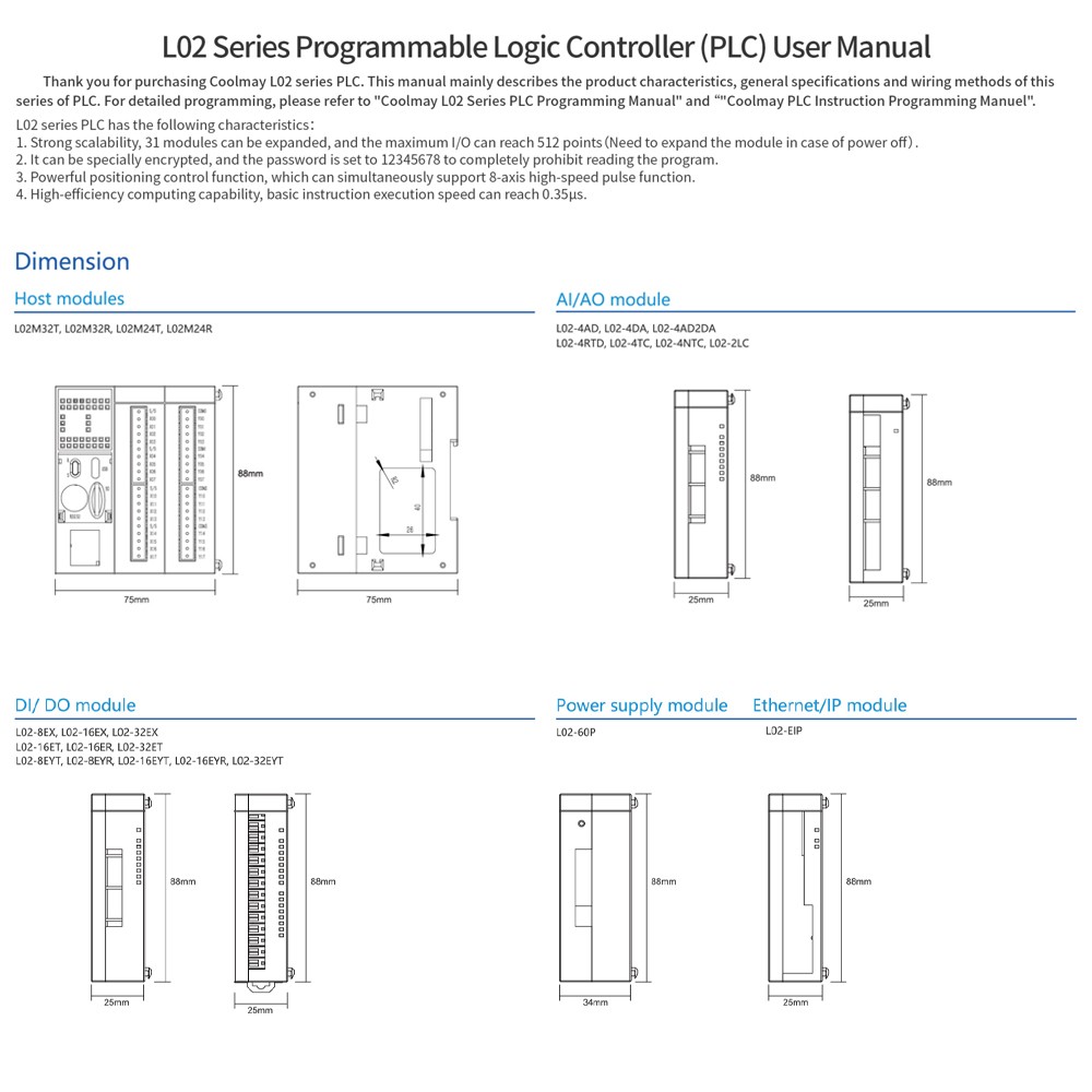 L02 Series Host Module programmable Controller PLC rs485 ethernet Port(L02M32T)