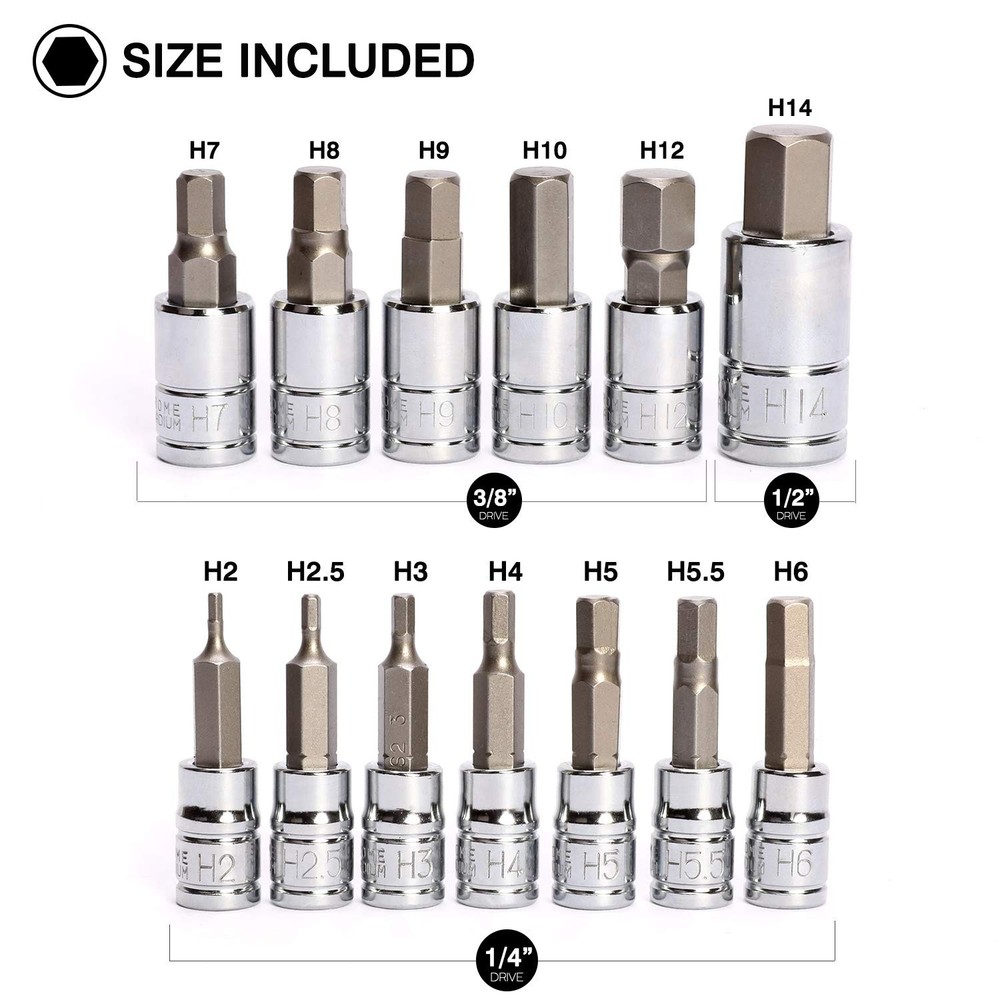 CASOMAN 13 Piece Hex Bit Socket Set, Metric, 2 13 Set