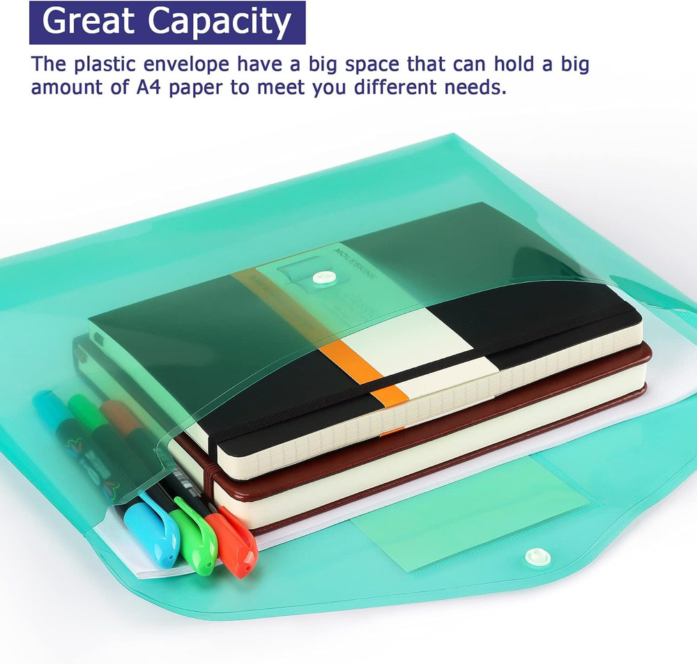 6 Pack Clear Document Folders Plastic Envelopes Poly Envelopes File Envelopes wi