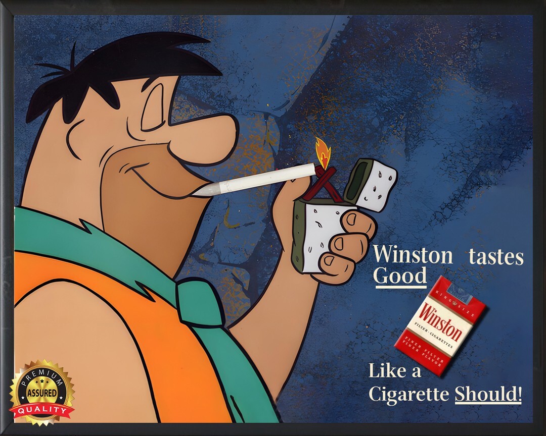 Winston - Cigarettes - Fred Flintstone - 1960 - Rare - Metal Sign 11 x 14