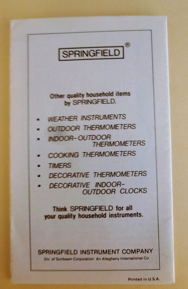 SPRINGFIELD WEATHER INSTRUMENTS PHAMPHLET INSTRUCTIONS NEW