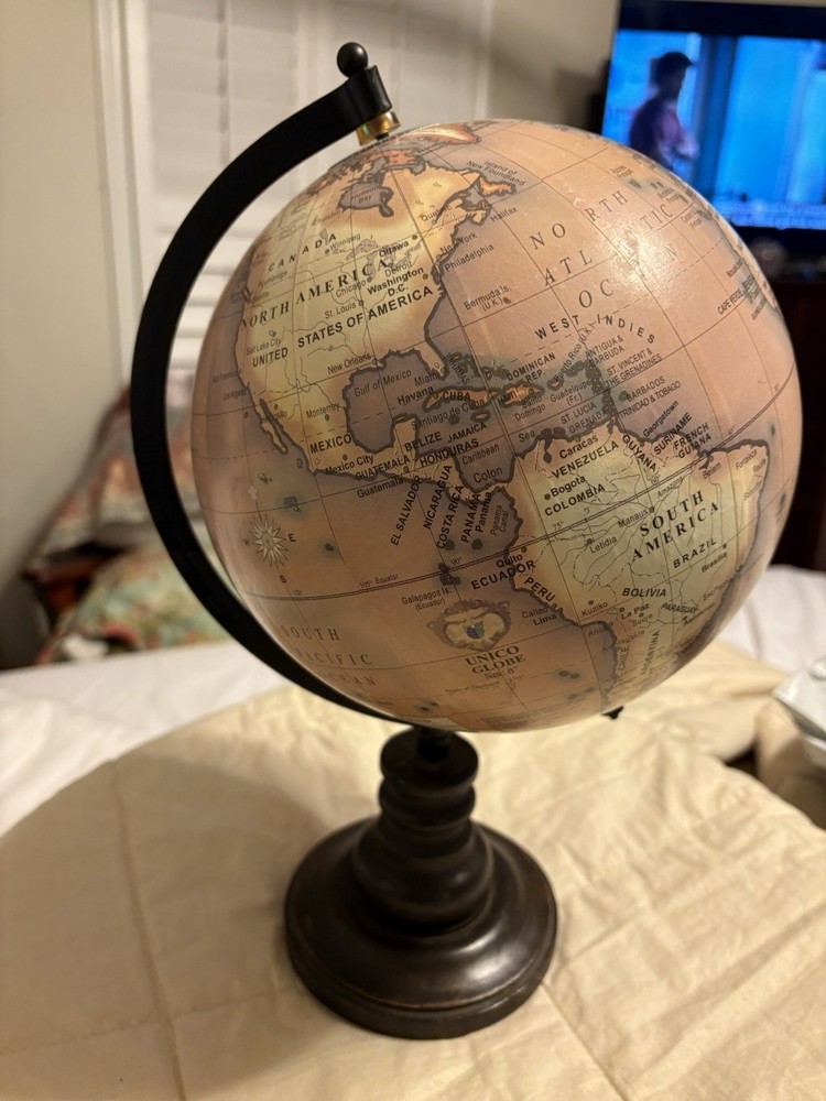 Home Decor Globe 14" Tall Wooden Base Tabletop