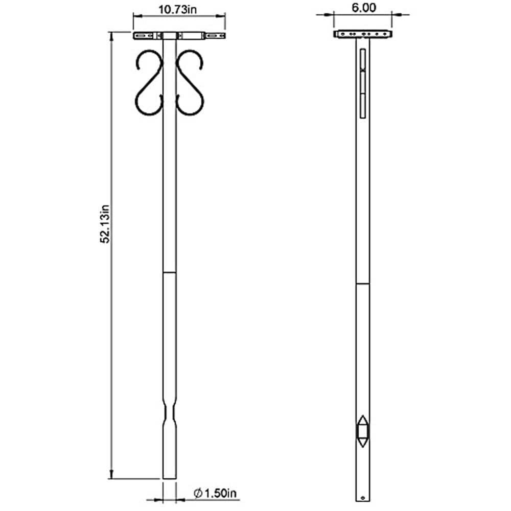 Mailbox Post Steel Decorative Scroll Top Mount In Ground Black Rust Resistant