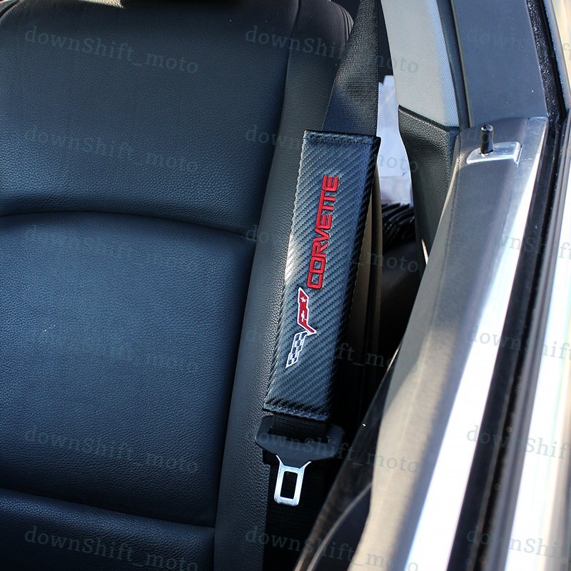 X2 Black Carbon Look Seat Belt Cover Shoulder Pads for Corvette Stingray Z06