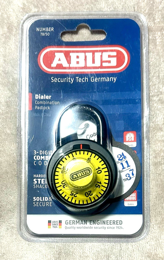 NEW ABUS 78/50 COMBINATION YELLOW PADLOCK - HIGH SECURITY GERMAN TECH