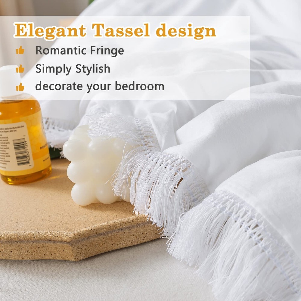 Andency White Comforter Set Full, 3 Pieces Boho Lightweight Bedding Comforter...