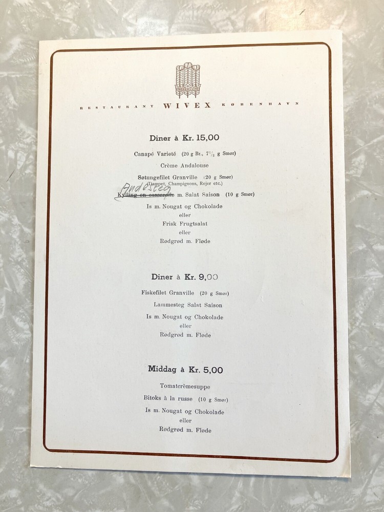 MENU Copenhagen, Denmark WIVEX HOTEL