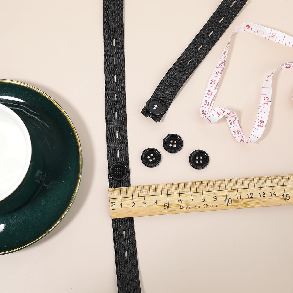 Flat Sewing Band with Buttonholes,3/4 Inch Elastic String Strap Black