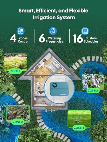 WiFi Smart Sprinkler Controller, App-Enabled Irrigation System, 4 Zones, 16 Plan