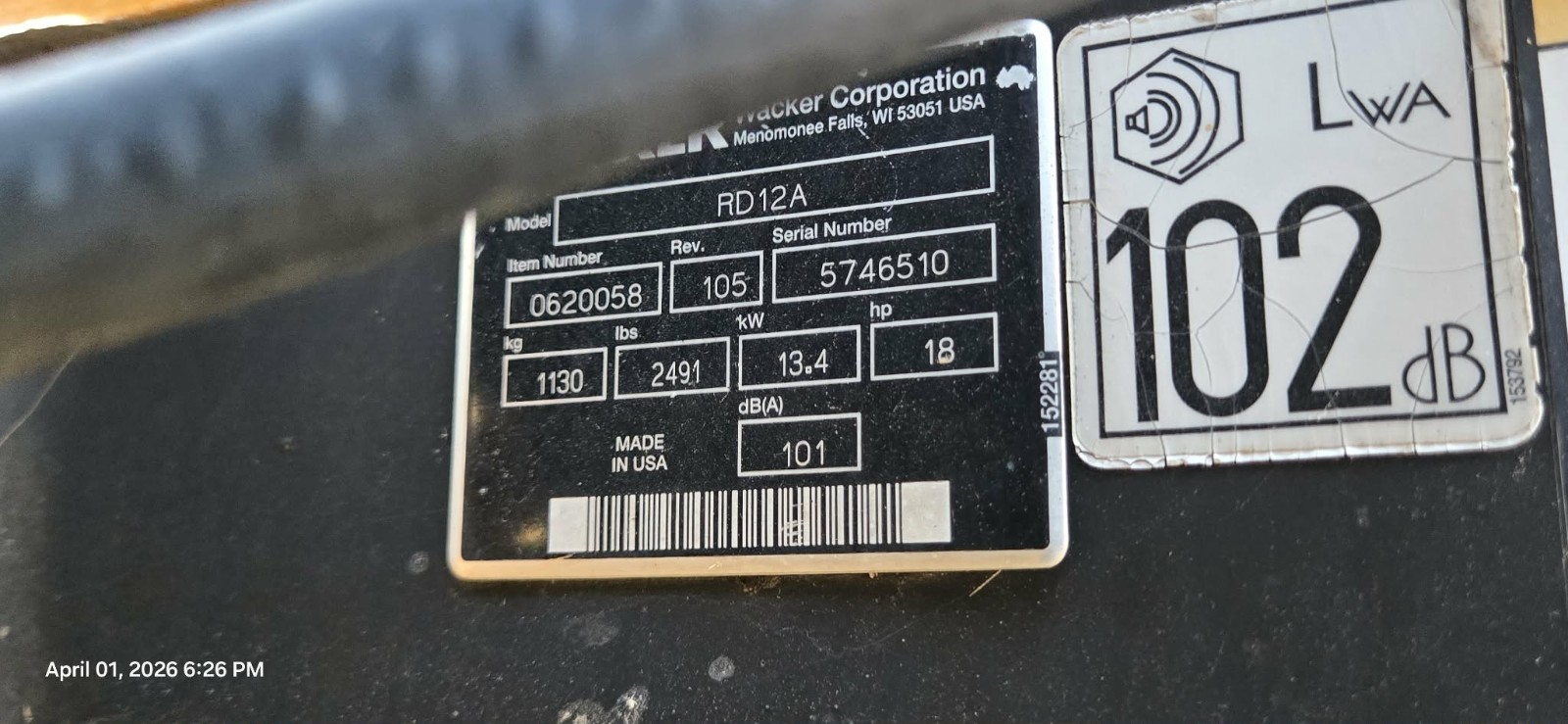 Wacker Smooth Drum Roller 1.2 ton RD12A