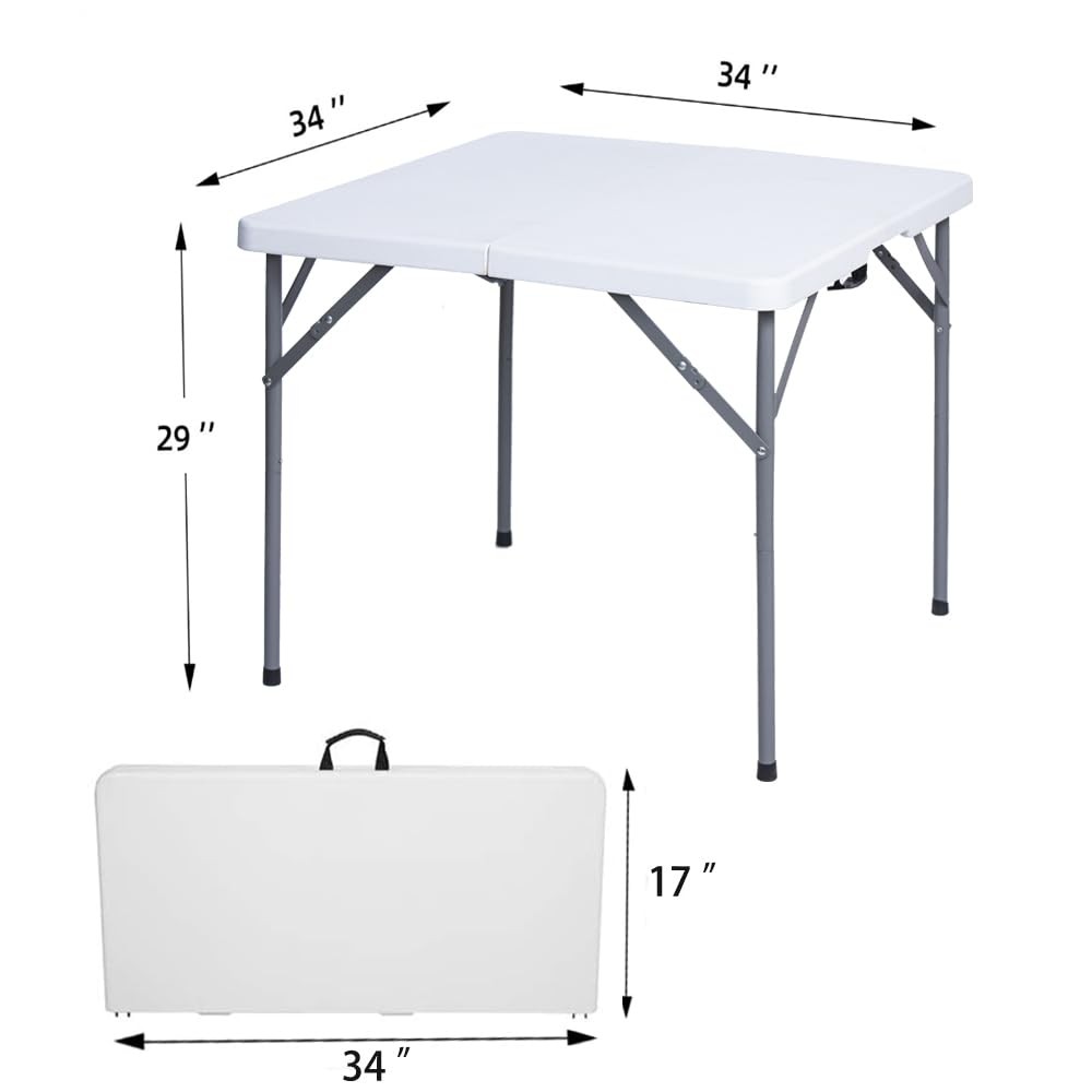 34" Square Folding Table, Plastic Commercial Folding Card Table with Collapsi...