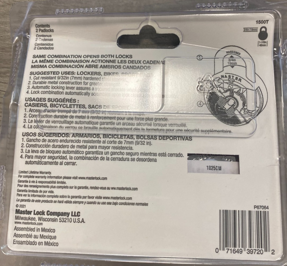 Master Lock (2) padlocks one combination new