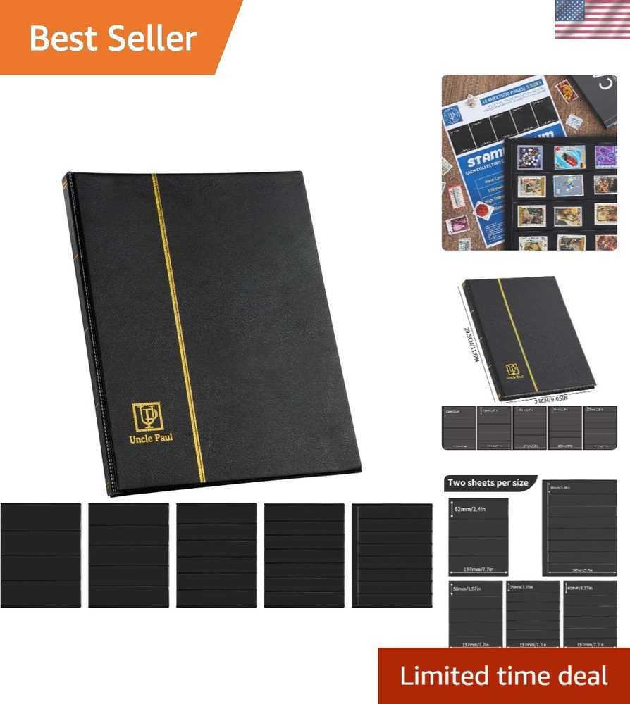 Elegant 120-Pocket Stamp Album with Mixed Sizes - Secure Your Collectibles