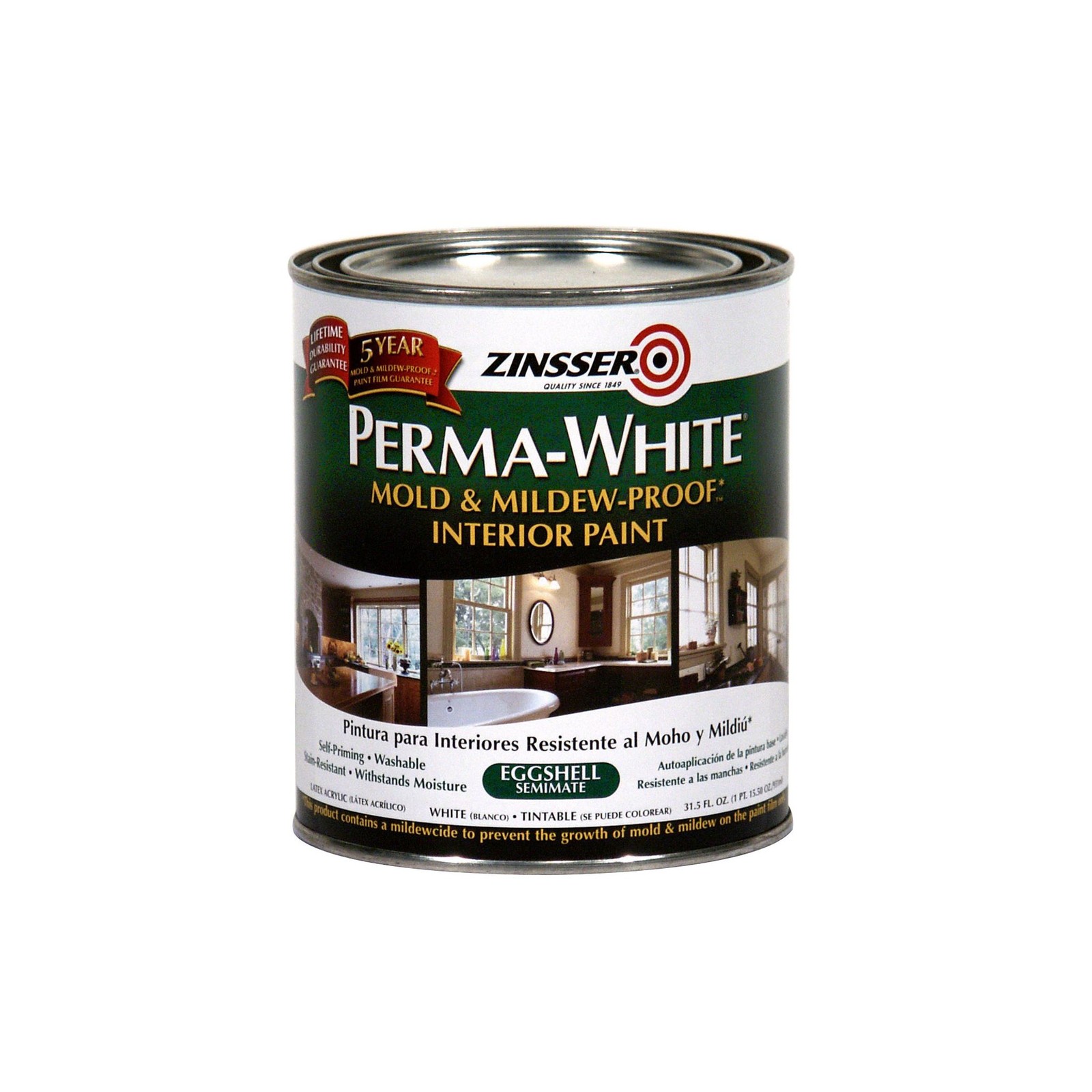 Zinsser PERMA-WHITE Mold&Mildew-Proof Interior Paint, 31.5 fl oz Eggshell- 02774