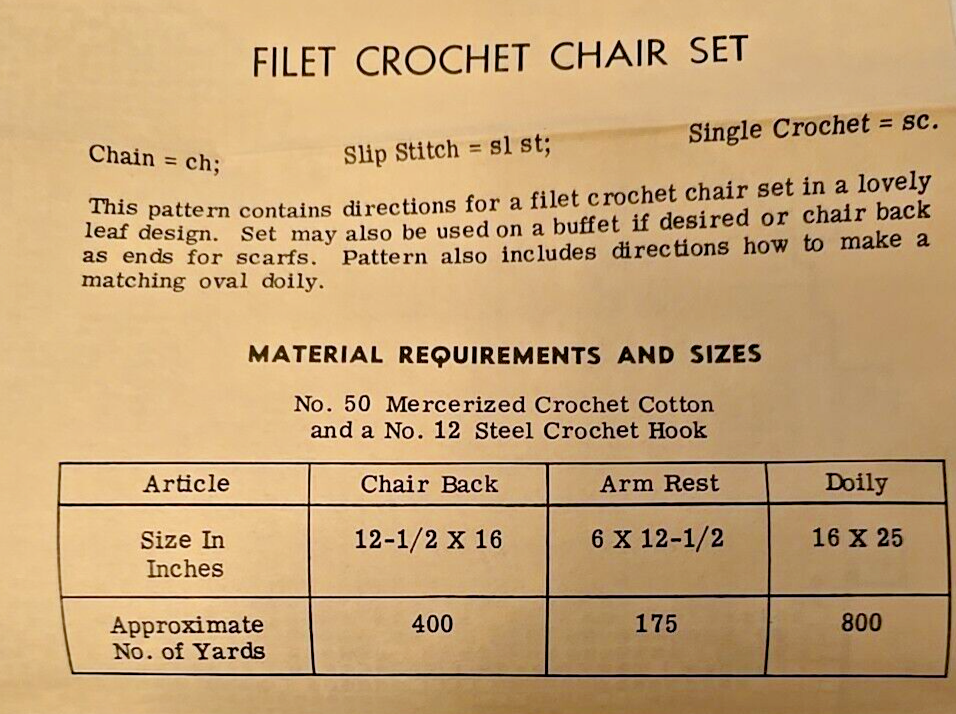 7103 Vintage Leaf Design Filet CHAIR SET Pattern Crochet (Repro)