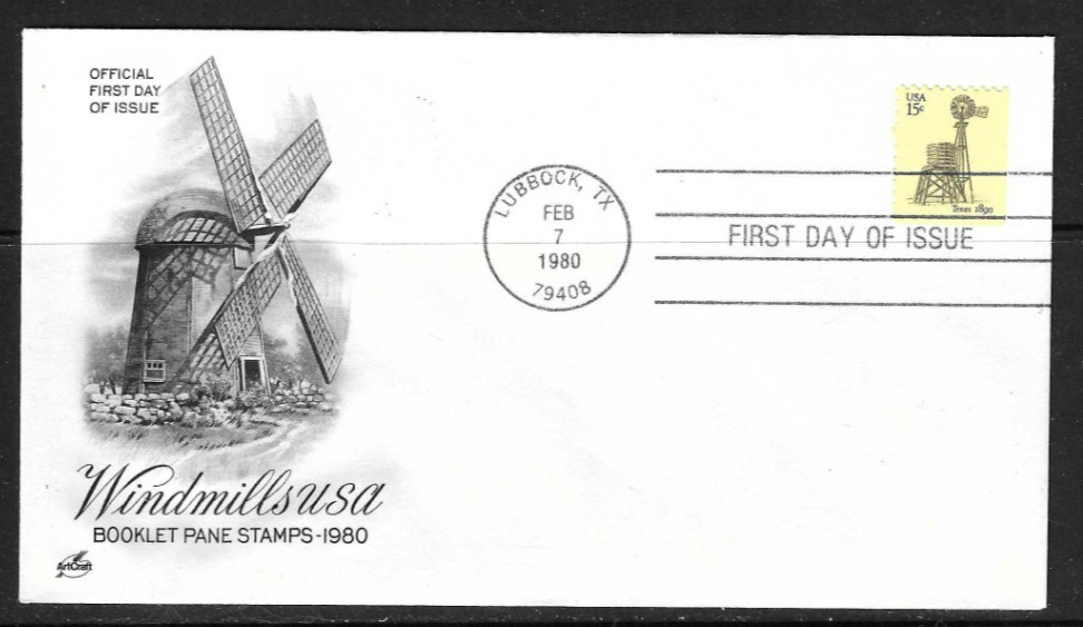 US SC # 1742 Texas Style Windmill FDC. Artcraft Cachet