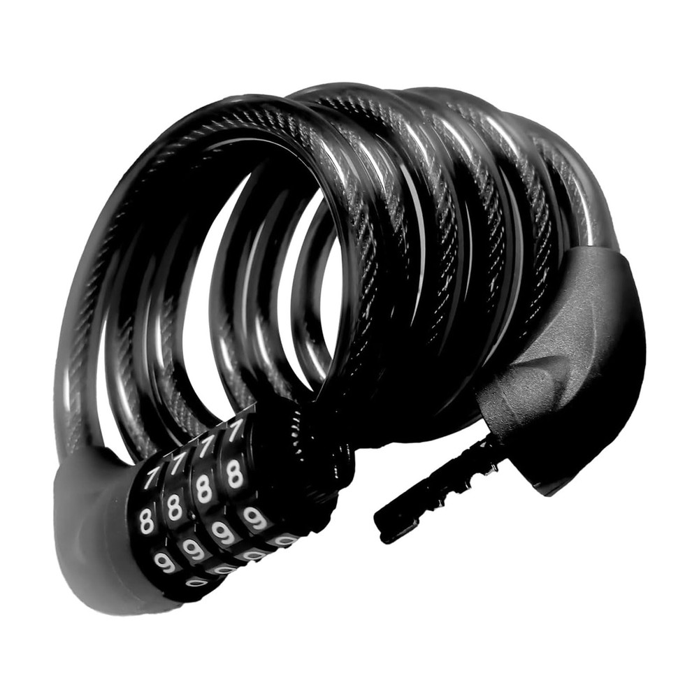 Bike Cable Lock 6FT Long, 4 Digit Resettable Combination Lock, Heavy Black