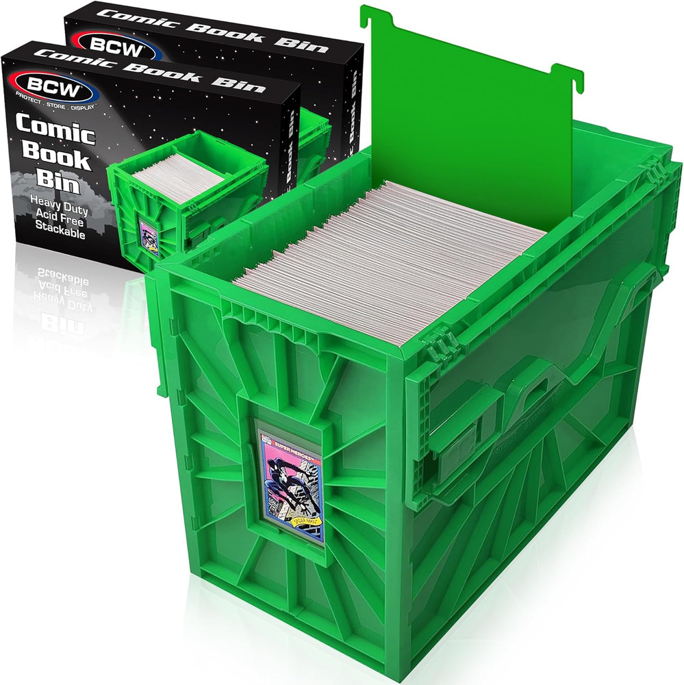 Comic Book Bin - Holds 150 Comics, Stackable, Acid-Free, Green, 2 Pack