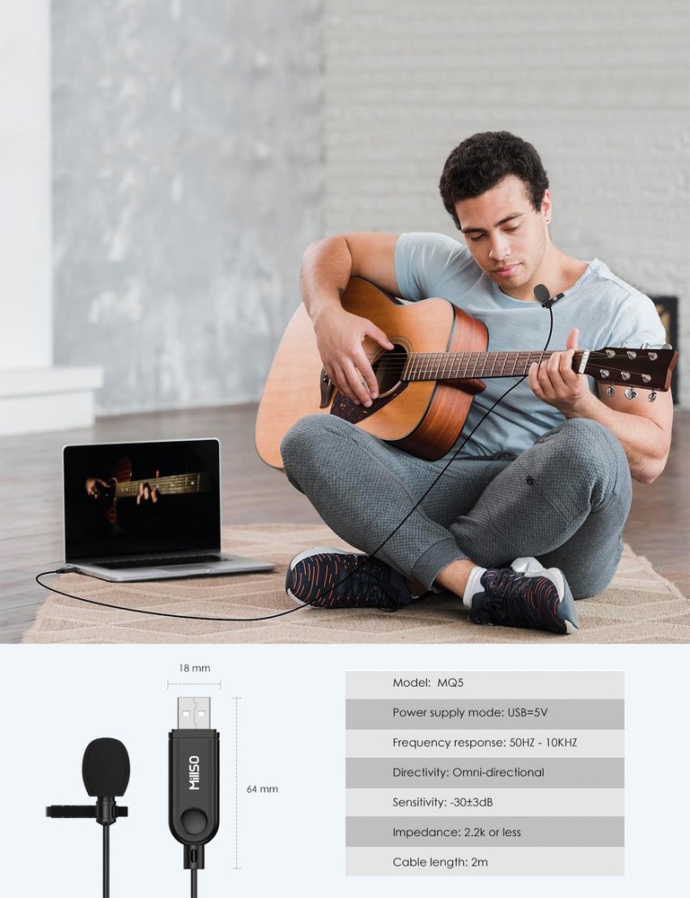 USB PC Microphone Plug & Play Omnidirectional External Lavalier Mini USB Micr...