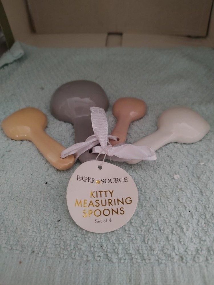World Market Ceramic Cat Face Shaped Kitchen Measuring Spoons NWT