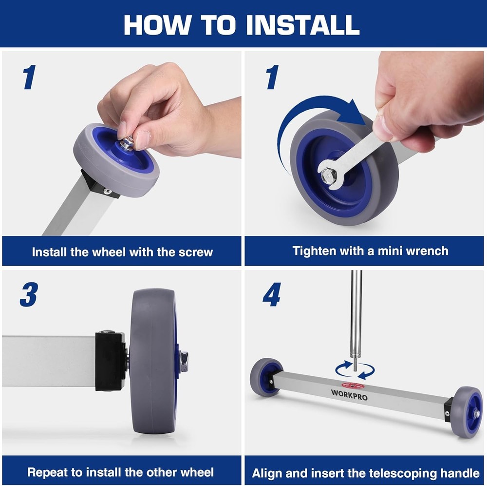 WORKPRO 17" Magnetic Sweeper Telescoping Wheel Rolling Sweeper Adjustable Handle