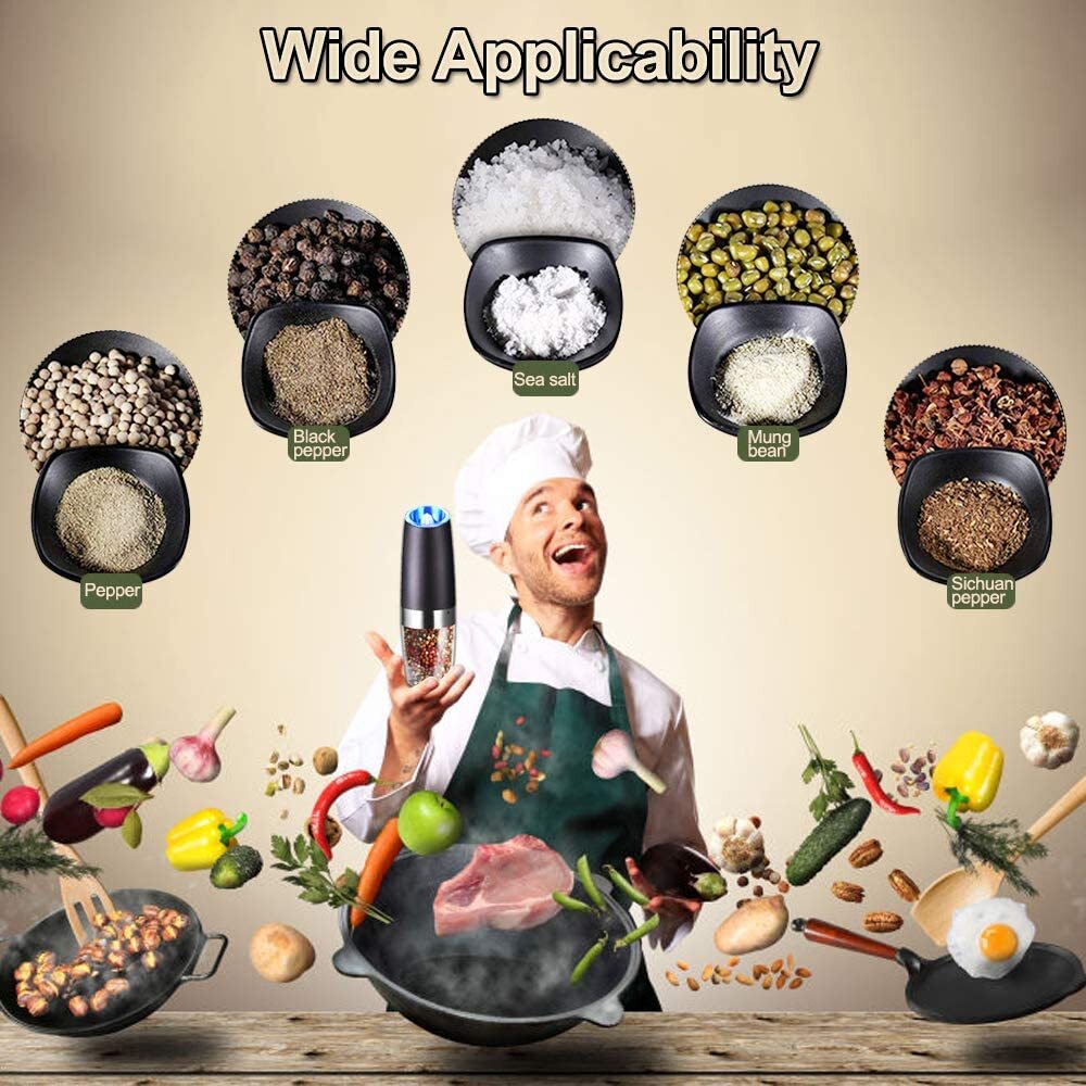 2 Pack Gravity Electric Salt and Pepper Grinder Mill Shaker Adjustable Automatic