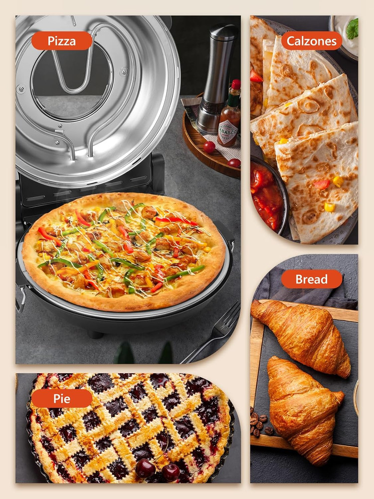 12-Inch Electric Pizza Oven with Ceramic Stone & Adjustable Timer, 1200W