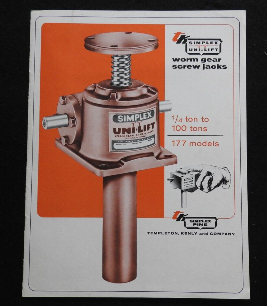 1968 Templeton Kenly & Co 1/4-100 TON Simplex Jack Engineering Brochure NICE