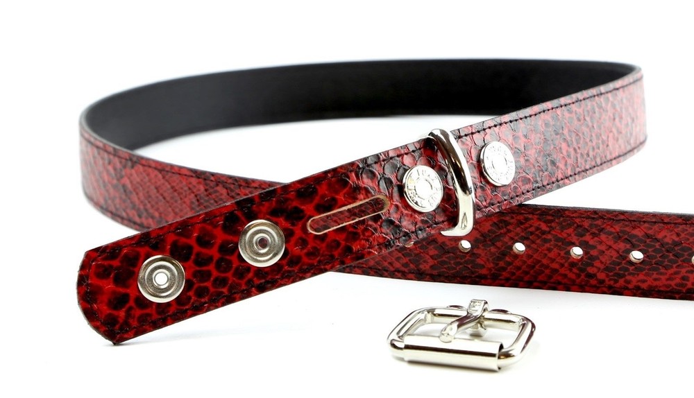 Red Python Snake Embossed Vegan Leather Belt Removable Buckle 1.25" Wide 29mm