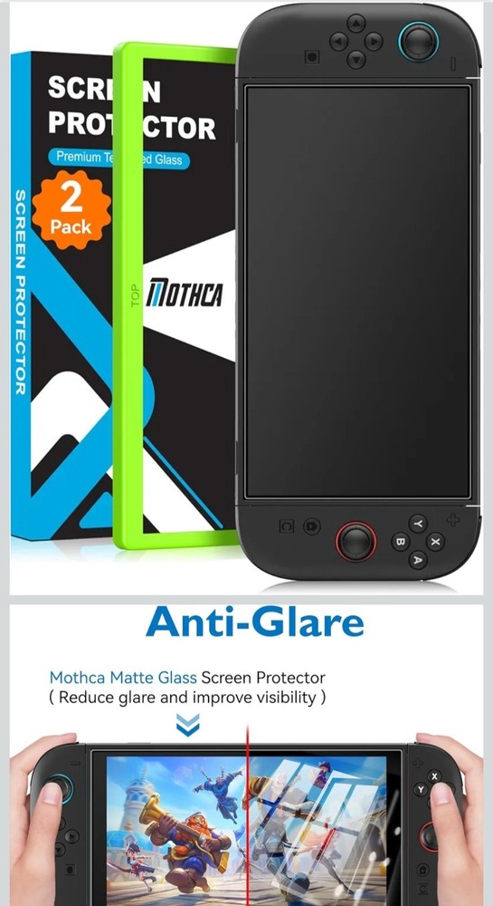 Mothca 2 Pack Matte Glass Screen Protector For Nintendo Switch 2, 2025, 7.9 In