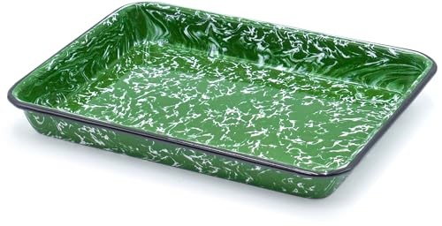 11" x 9" Enameled Steel 2 qt Rectangular Serving Tray, Dark Green Marble