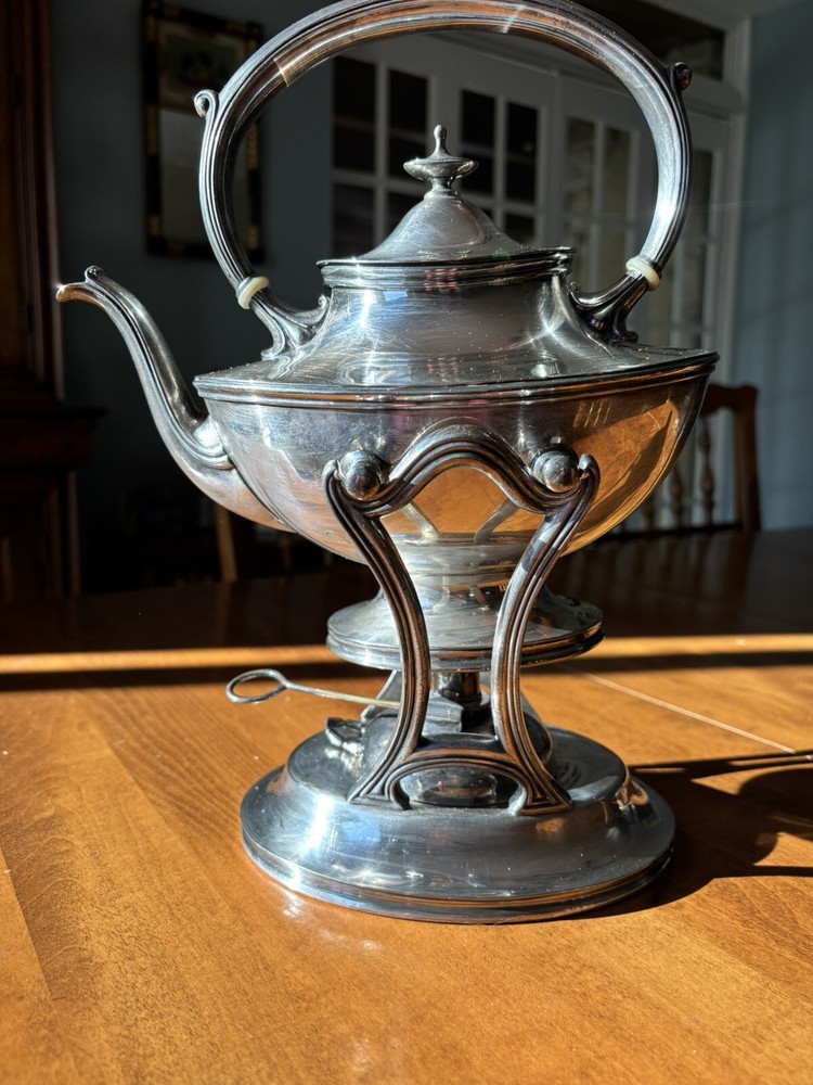 REED & BARTON SILVER PLATED COFFEE/TEA KETTLE WITH BURNER AND STAND