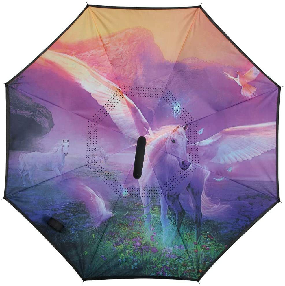 C-Handle Inverted Reverse Umbrella Flower/City/Unicorn (Inside-out, Upside-down)