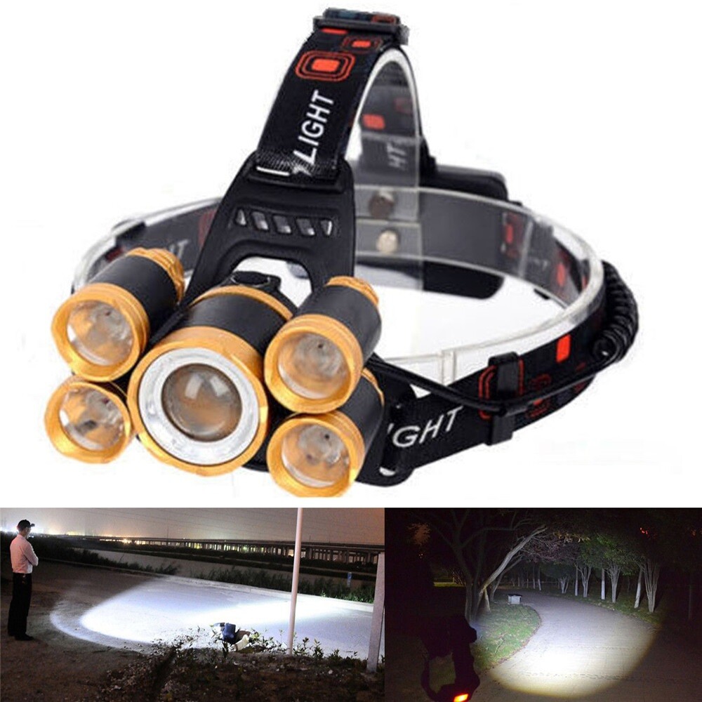 80000LM 5-LED Zoom LED Rechargeable 18650 Headlamp Head Light Torch Charger US